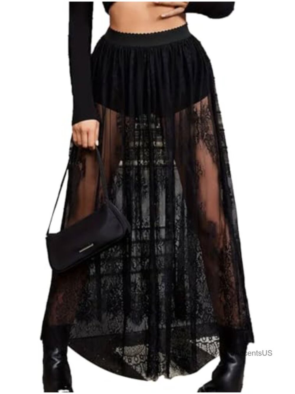 Sheer Lace Maxi Skirt High Waist Mesh A-Line Flowy Long Skirt